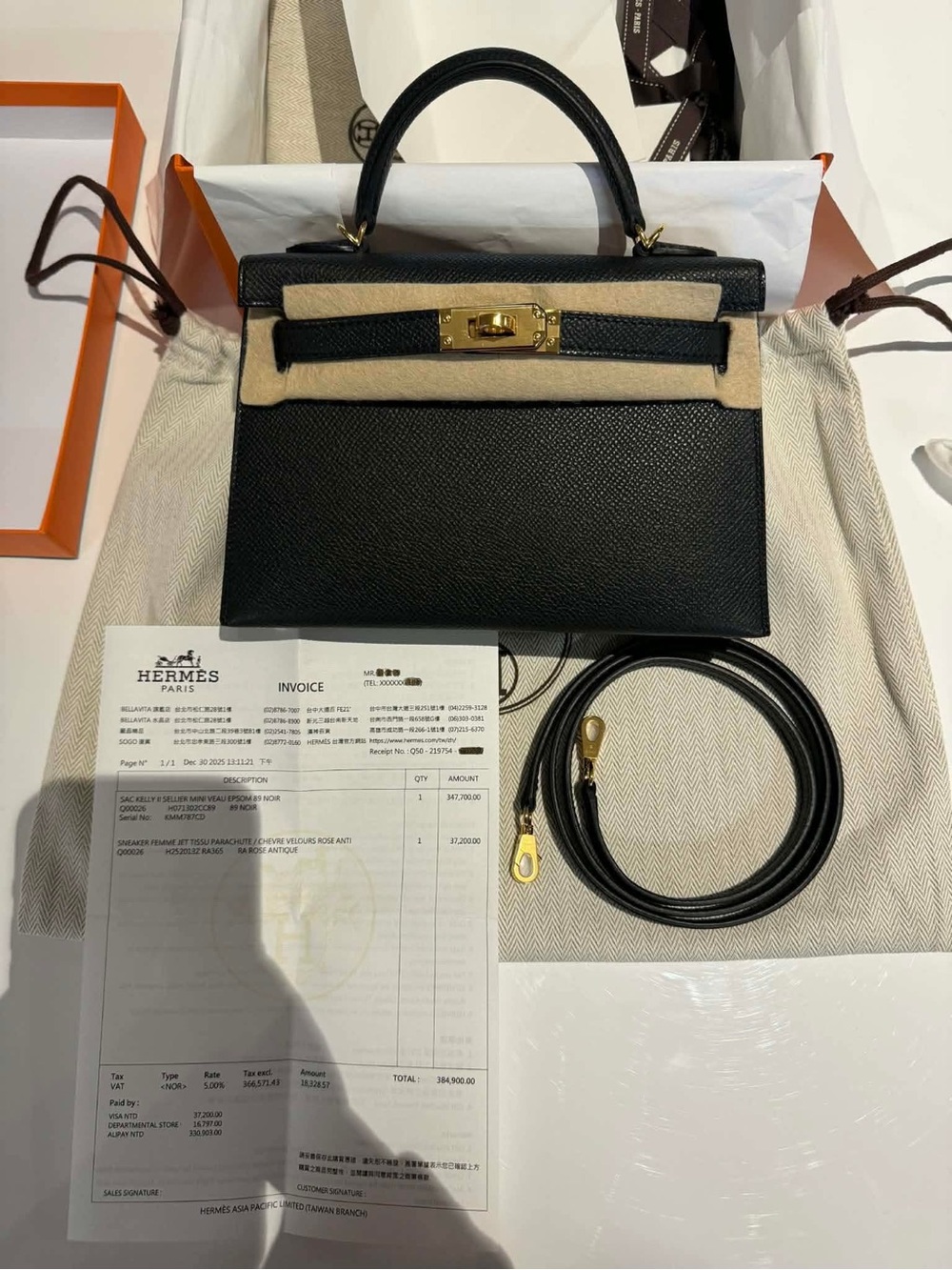 Hermes Black Kelly Mini Top Handle Bag with Gold Hardware receipt 2025 ceotrr
